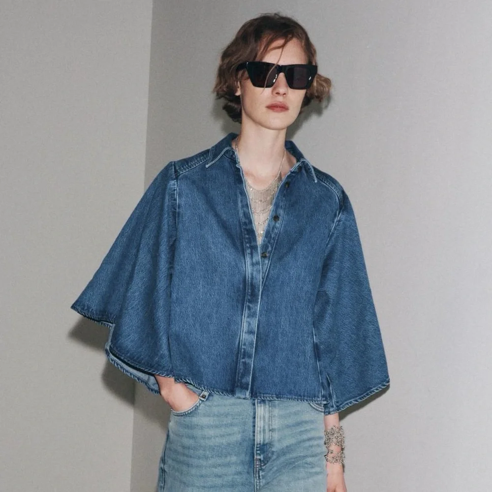 ZARA ZW COLLECTION DENIM KIMONO SHIRT - Picture 1 of 9